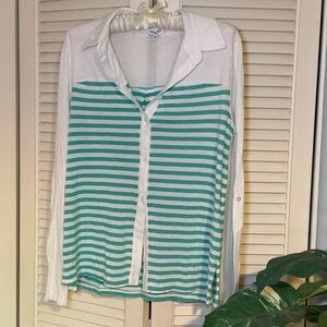 Splendid Aqua & White Striped Long Sleeve button up Top